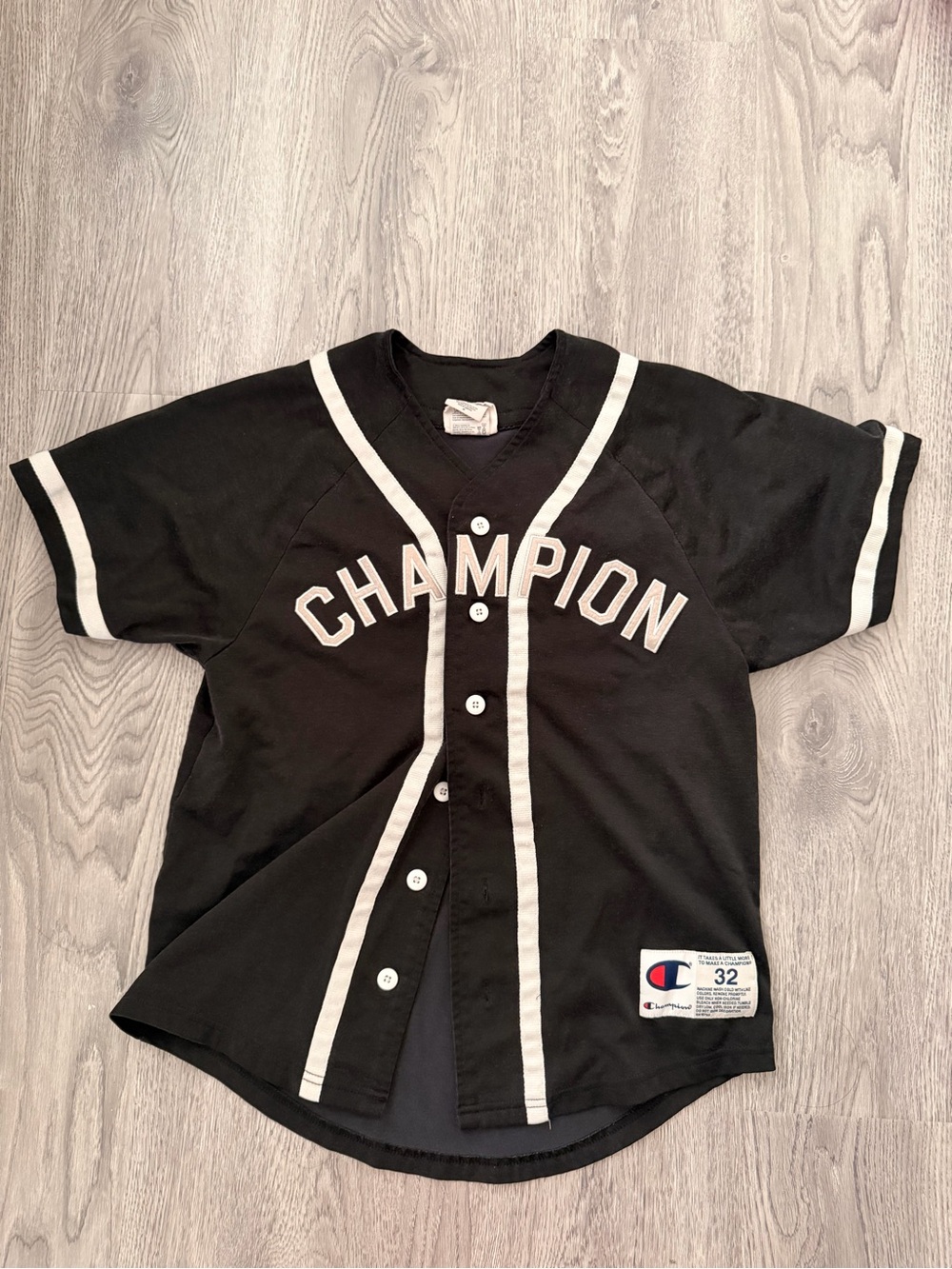 Champion Black & White Button-Front Baseball Tee